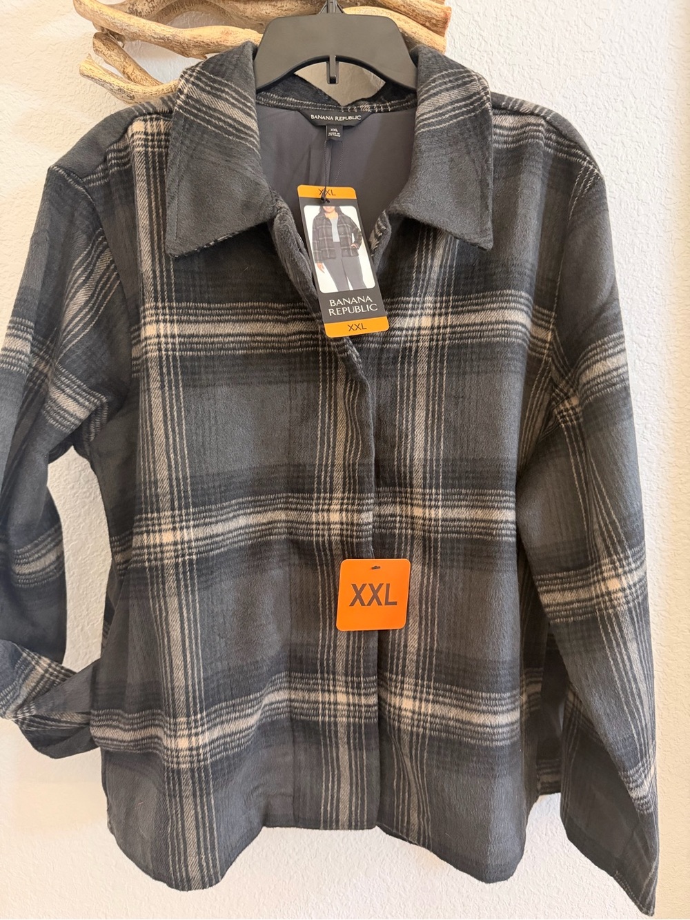 NWT Banana Republic Gray Plaid Button Jacket shirt sz XXL 18 20 women’s